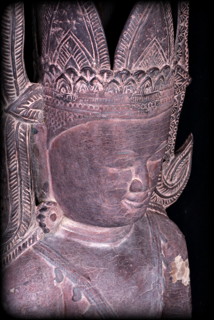 Extremely Rare 18C Wood Ava Burma Buddha #CA1075